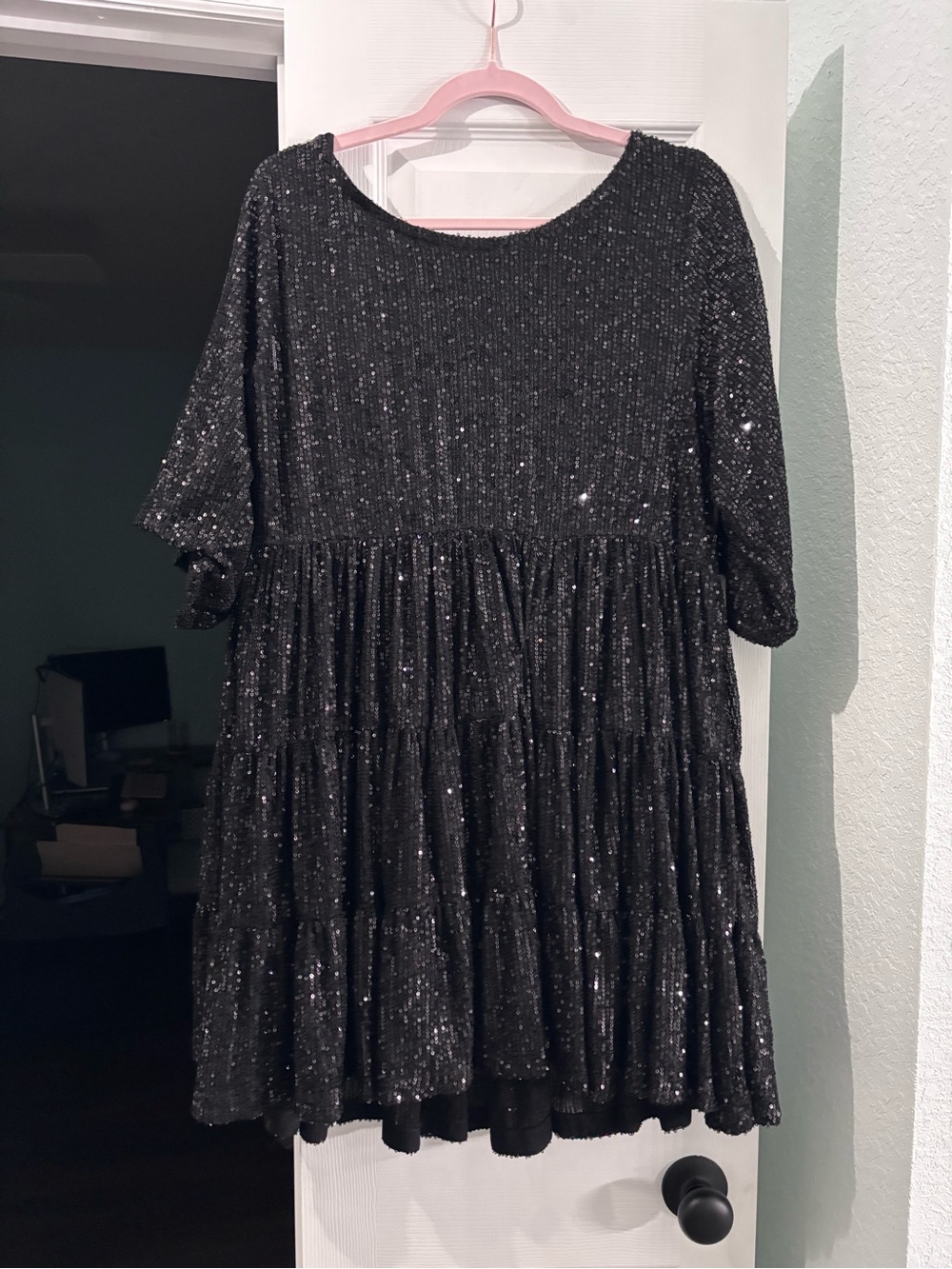 Girls Black Sparkle Tiered Party Dress